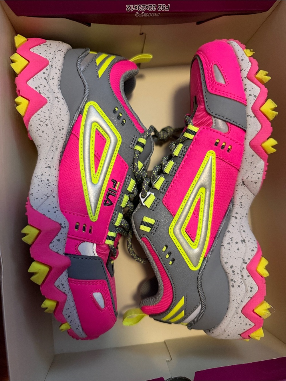 Fila Kids Neon Pink, Gray & Yellow Trail Sneakers